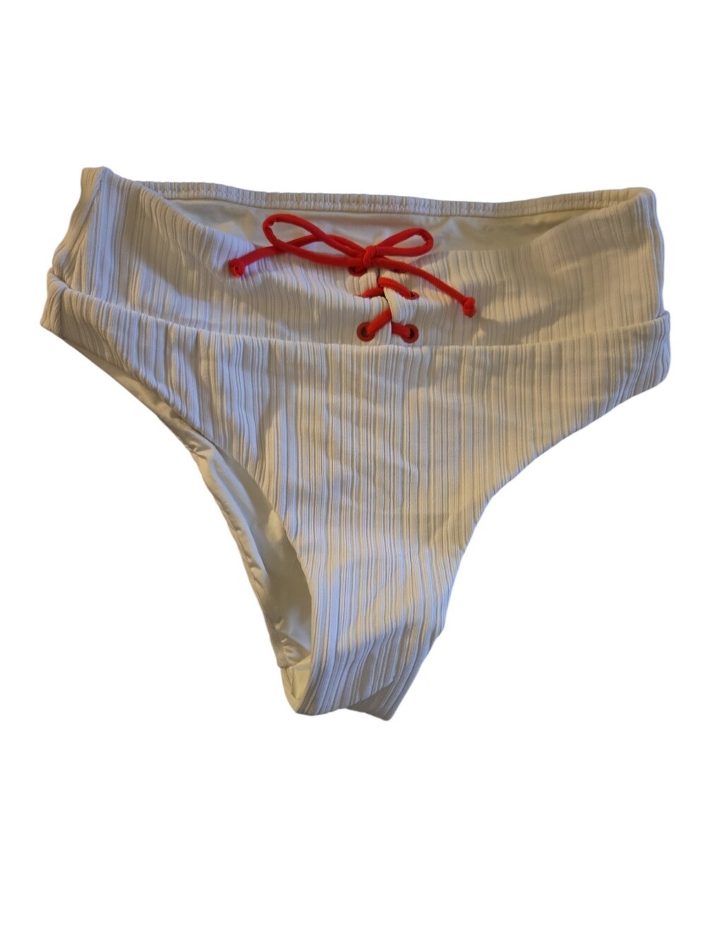 NWT Onia Swim Susana Ribbed High Rise Lace Up Bikini Bottom White Red Small